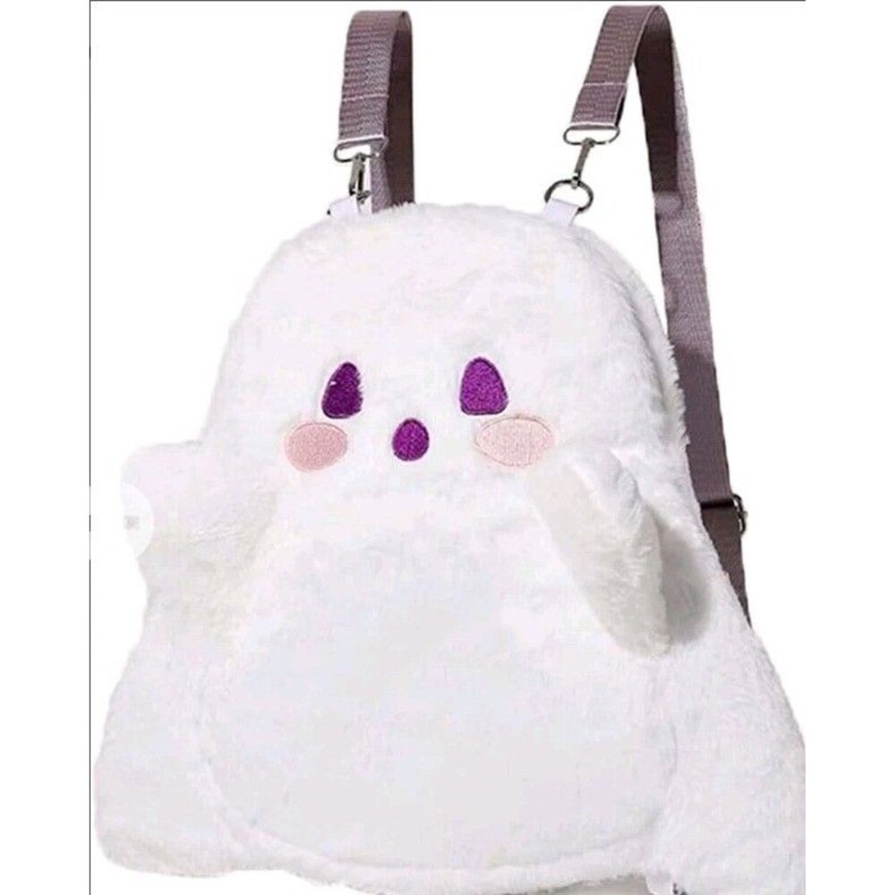 Plush Ghost Mini Backpack Crossbody Bag White Fuzzy Halloween Kawaii NIB